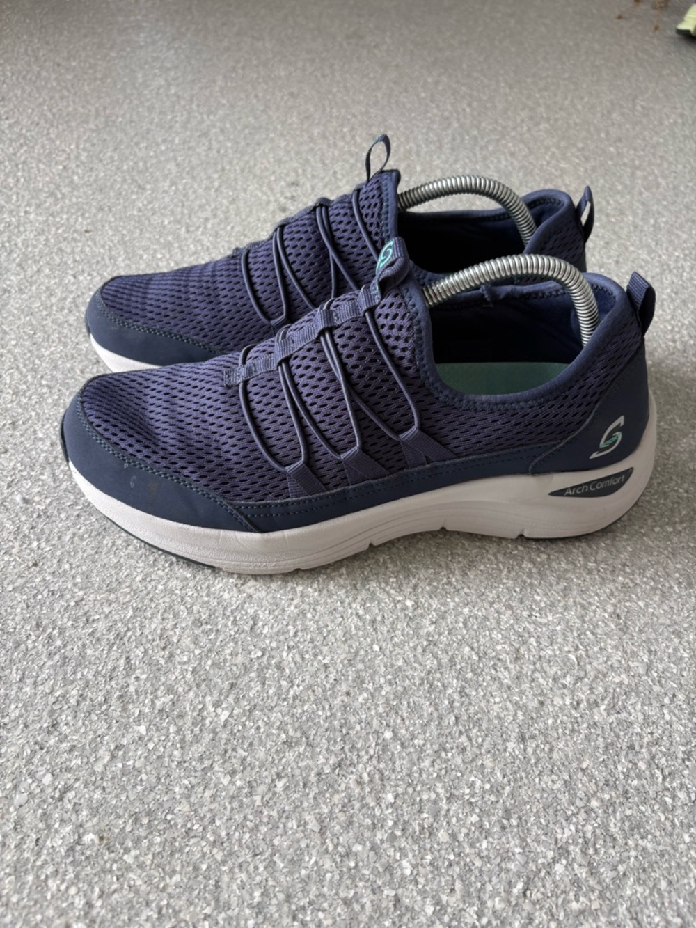 Skechers Navy and White Slip-On Mesh Comfort Sneakers